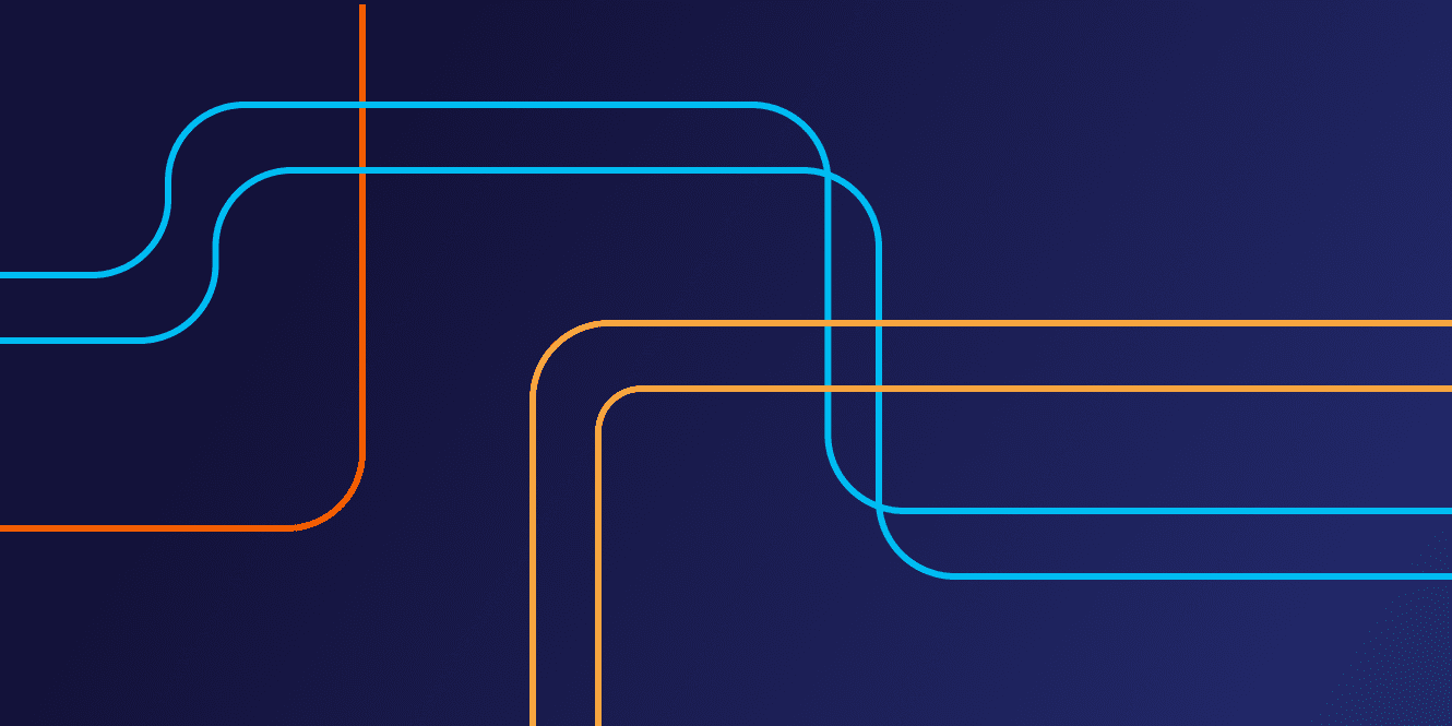 Image depicts abstract colored lines moving through a dark background