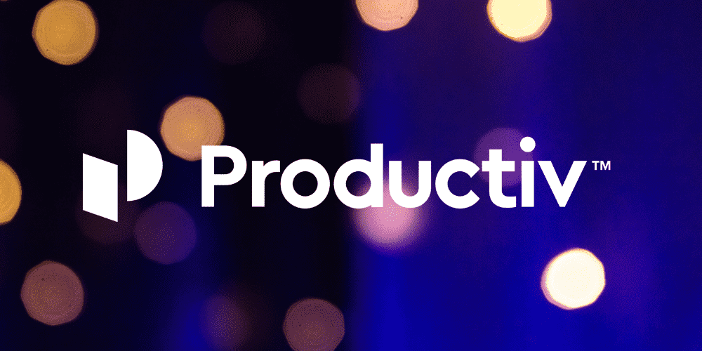 Productiv logo with blurred lights